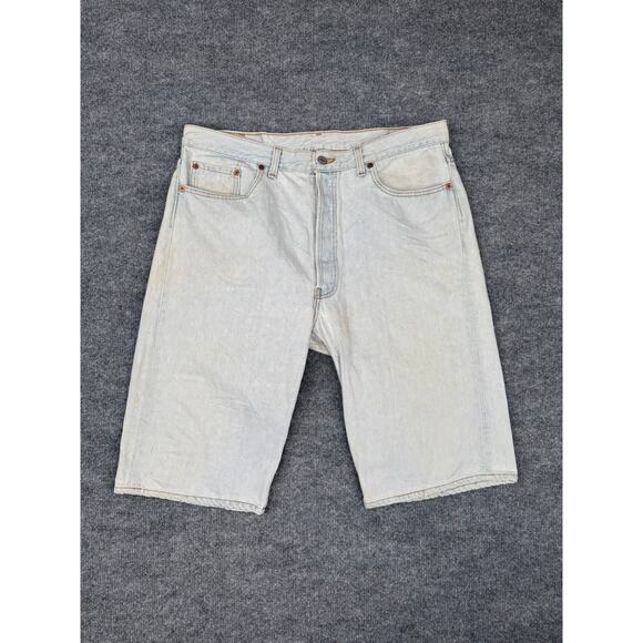Vintage Levi’s 501 USA Made Light Wash Denim Shorts 38x12 Button Fly 90s - Picture 1 of 16